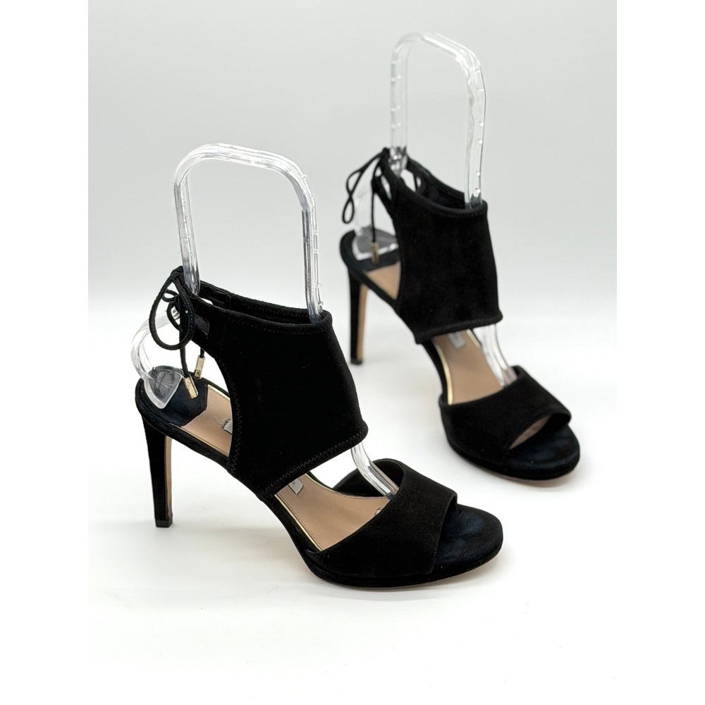 Diane von Furstenberg Heeled Sandals Women 8.5M Black Suede Lace Up Stiletto